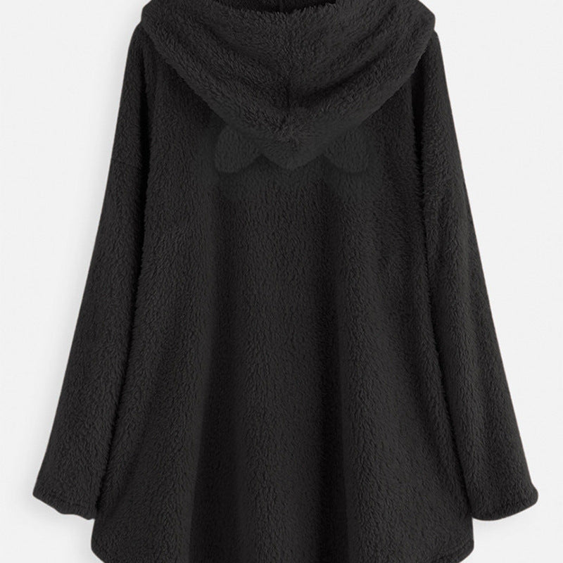 Jersey Con Capucha Bordado Jersey De Lana De Doble Cara Top De Mujer Irregular De Manga Larga