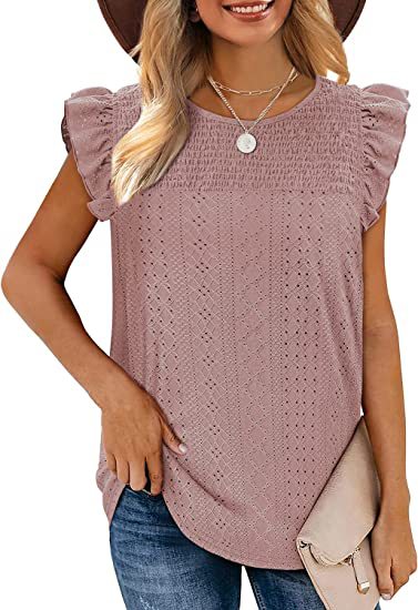 Camiseta Hueca Empalmada Sin Mangas Con Volantes Mujeres