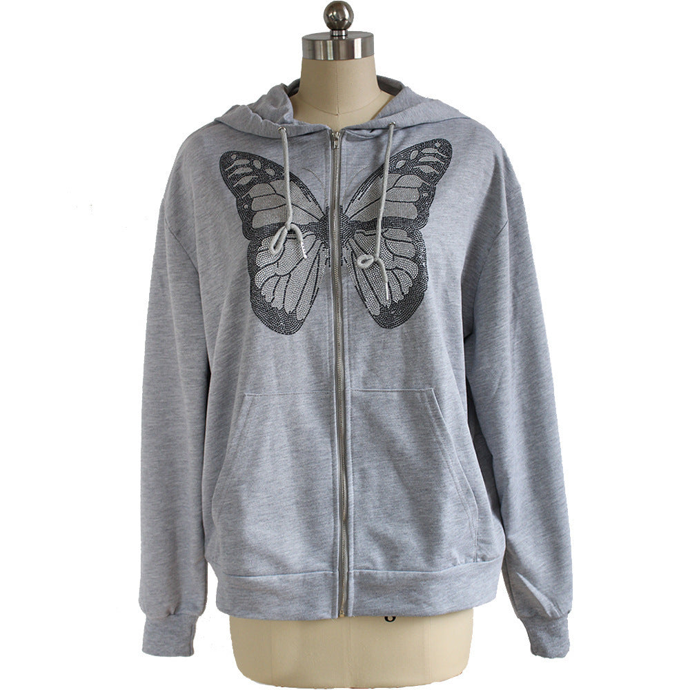 Sudadera Con Capucha De Manga Larga Con Estampado De Mariposas