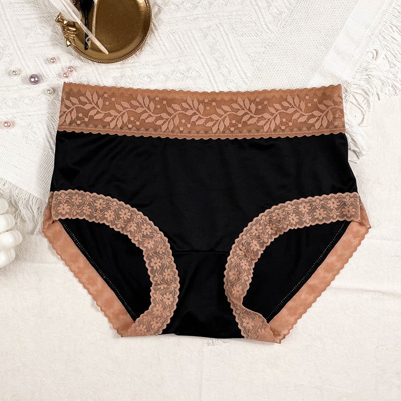 Satén Bragas De Seda De Hielo De Gran Tamaño Bragas De Alta Gama De Encaje De Cintura Media Para Mujer