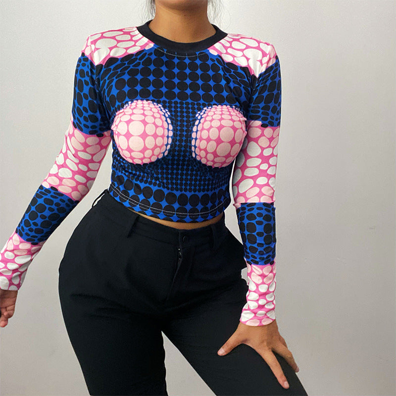 Top De Manga Larga Con Fondo De Punto De Lunares