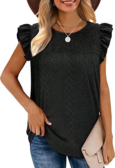 Camiseta Hueca Empalmada Sin Mangas Con Volantes Mujeres