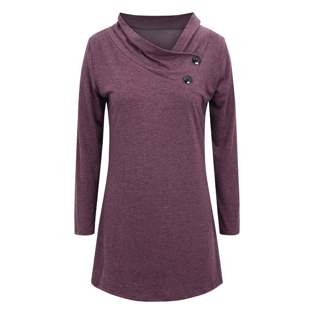 [W-Ropa] Ropa De Mujer De Primavera Y Otoño Casual Color Sólido Camisa De Camiseta Suelta De Manga Larga