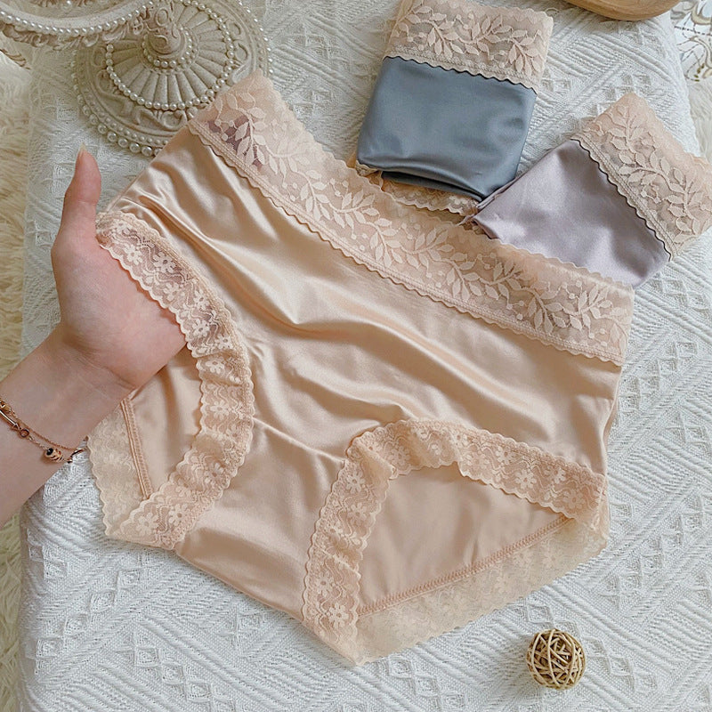 Satén Bragas De Seda De Hielo De Gran Tamaño Bragas De Alta Gama De Encaje De Cintura Media Para Mujer