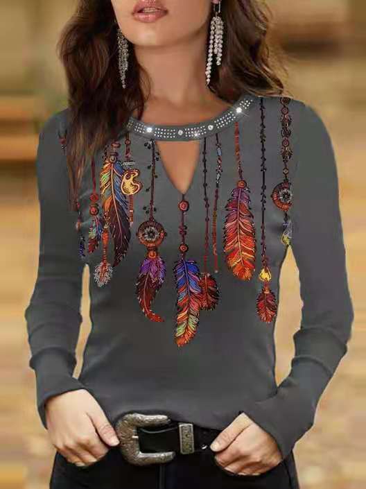 Camiseta Holgada De Manga Larga Con Cuello Redondo Y Hueco