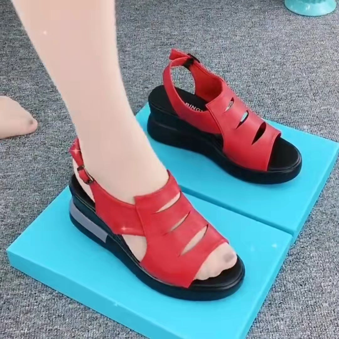 [W-Zapato] Zapatos De Madre Con Hebilla Hueca Y Tacón De Cuña De Verano 2022