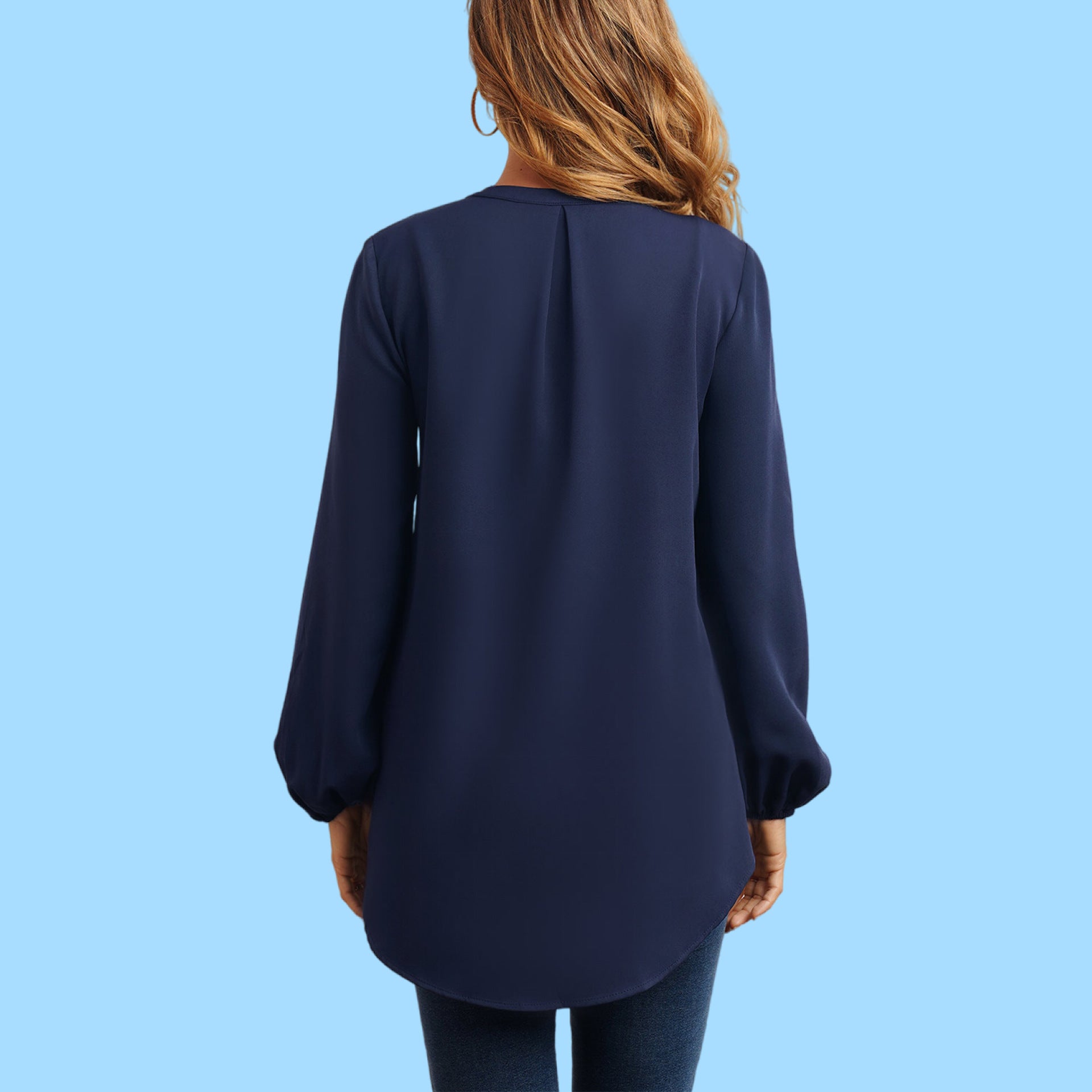 [W-Ropa] 2022 Gasa Cuello Redondo Temperamento Viajero Tejido Manga Larga Pulóver Manga Farol Camisa De Color Sólido