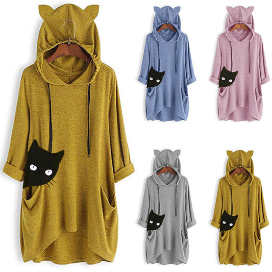 Sudadera Con Capucha Y Manga Larga Estampada De Longitud Media