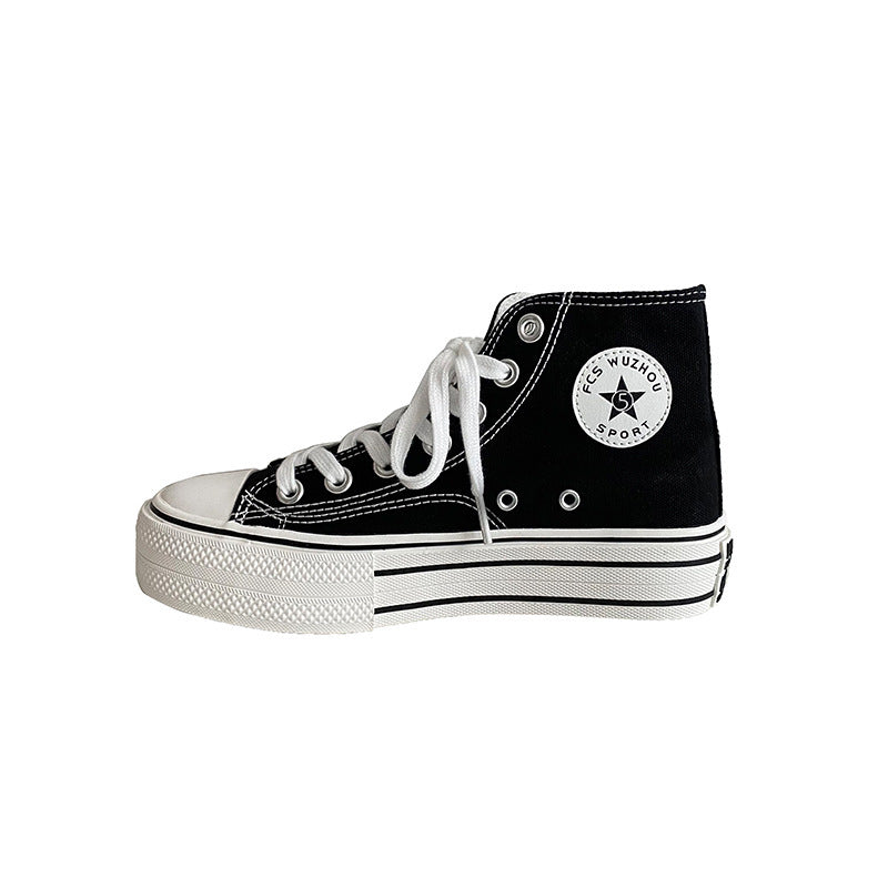 [W-Zapato] 2022 Versión Coreana De Cómodos Zapatos De Mujer De Suela Gruesa De Caña Alta De Lona INS Que Combina Con Todo