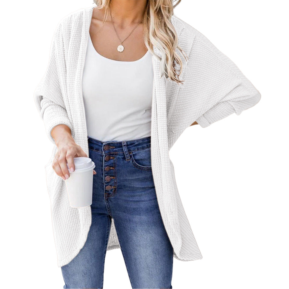 [W-Ropa] Suéter De Color Sólido Largo Chal De Punto