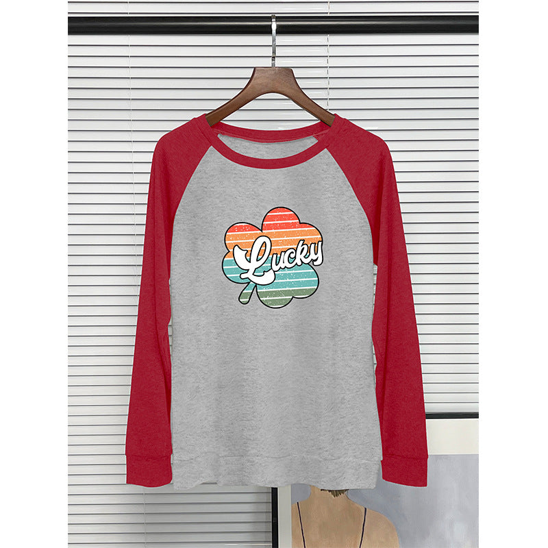 [W-Ropa] Camiseta De Manga Larga Empalmada Con Cuello Redondo