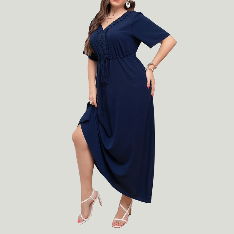 [W-Ropa] Vestido Largo Francés De Verano Estilo Resort Vestido Sexy Con Cuello En V En La Cintura