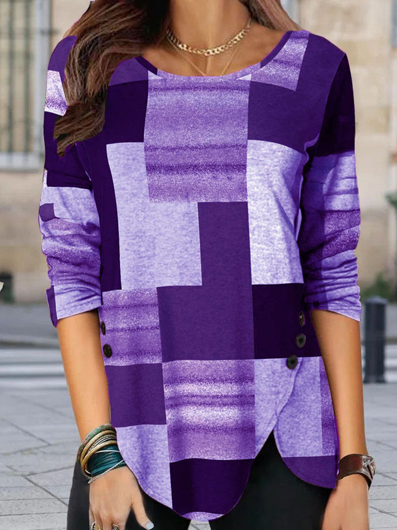 [W-Ropa] Camiseta De Cuello Redondo Con Estampado De Colores De Manga Larga Para Mujer