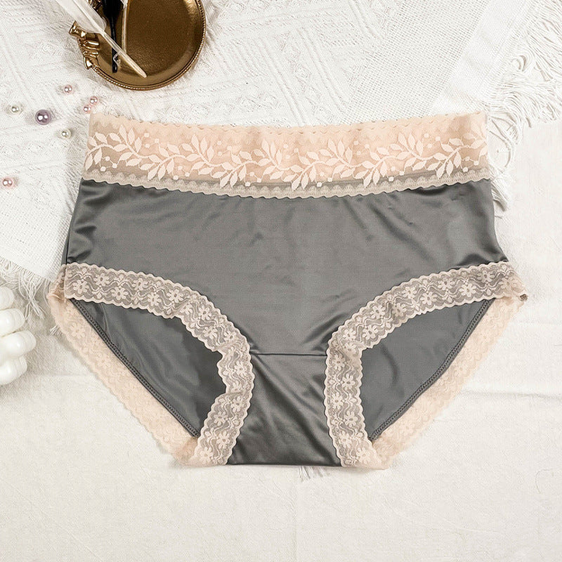 Satén Bragas De Seda De Hielo De Gran Tamaño Bragas De Alta Gama De Encaje De Cintura Media Para Mujer