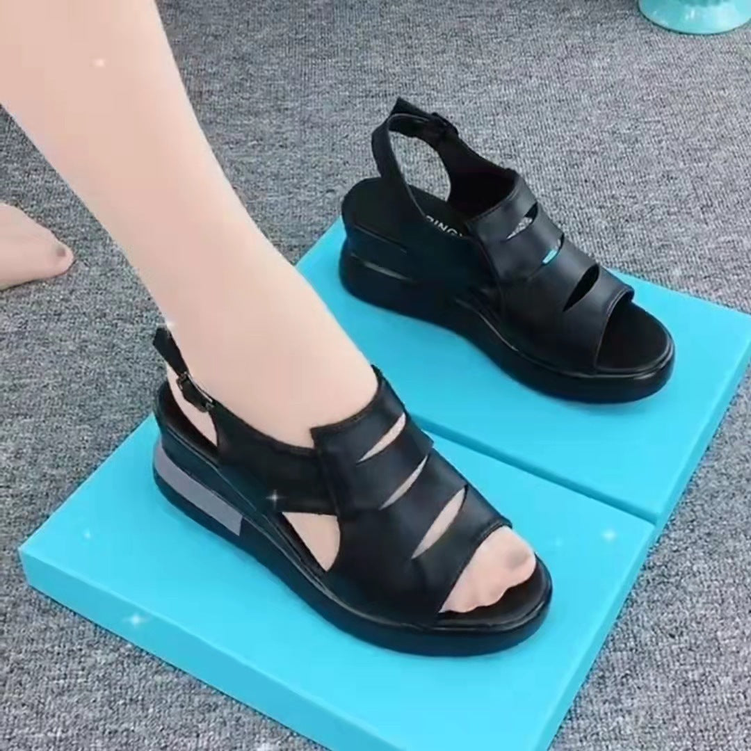 [W-Zapato] Zapatos De Madre Con Hebilla Hueca Y Tacón De Cuña De Verano 2022