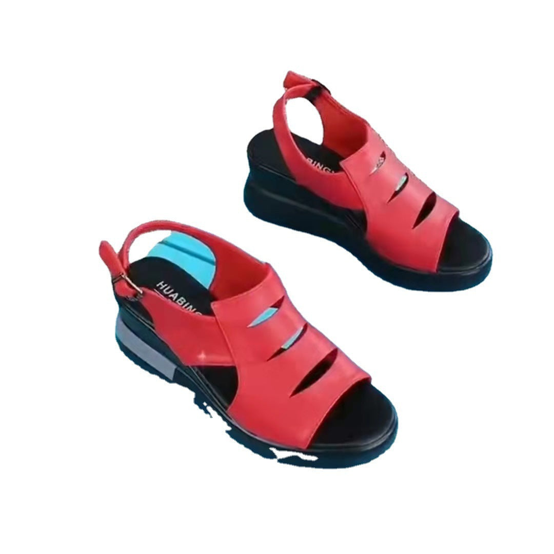 [W-Zapato] Zapatos De Madre Con Hebilla Hueca Y Tacón De Cuña De Verano 2022