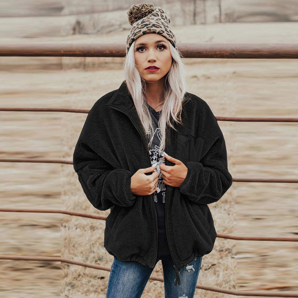 Abrigo De Lana Gruesa Para Mujer, De Comercio Exterior Europeo Y Americano, Con Cremallera, Abrigo Suelto De Gran Tamaño