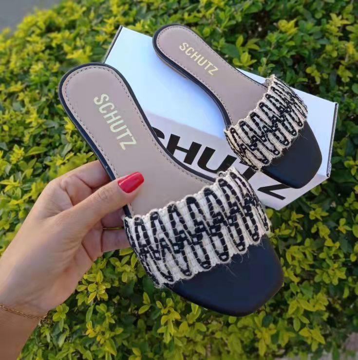 [W-Zapato] 22 Sandalias Y Pantuflas Cómodas Para Mujer A La Moda Con Tejido De Lino Y Algodón De Una Sola Palabra De Verano
