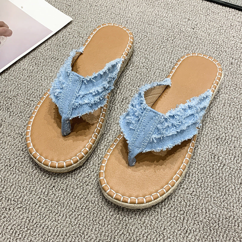 [W-Zapato] 2022 Verano Nuevas Sandalias Planas Con Flecos Y Punta Abierta