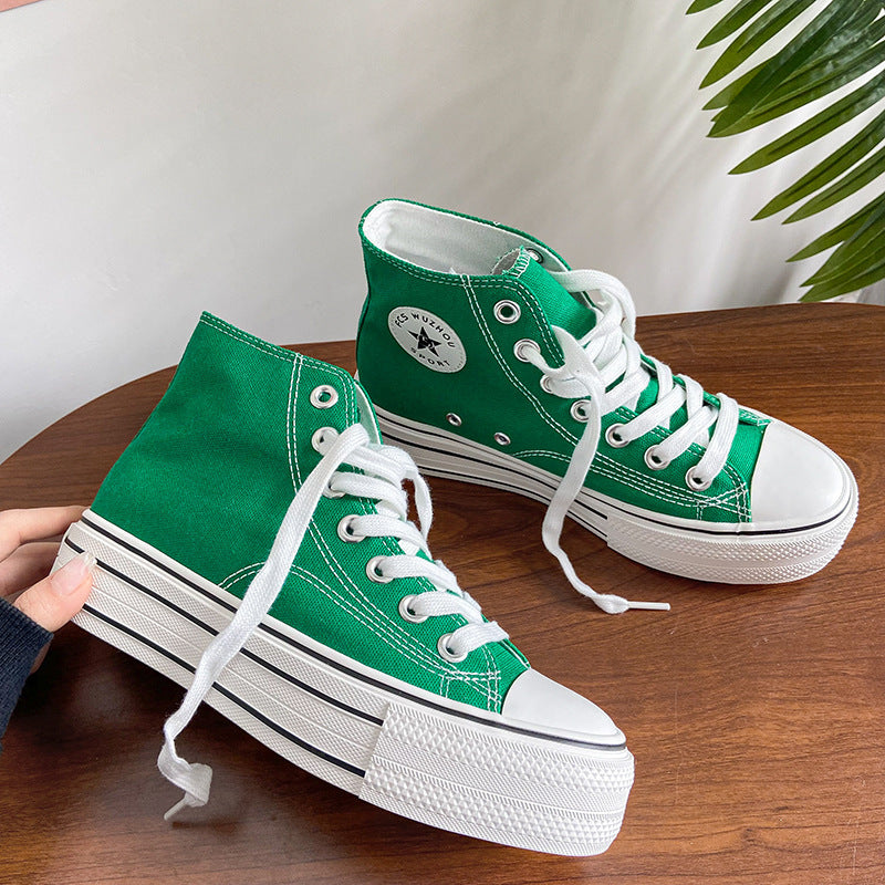 [W-Zapato] 2022 Versión Coreana De Cómodos Zapatos De Mujer De Suela Gruesa De Caña Alta De Lona INS Que Combina Con Todo