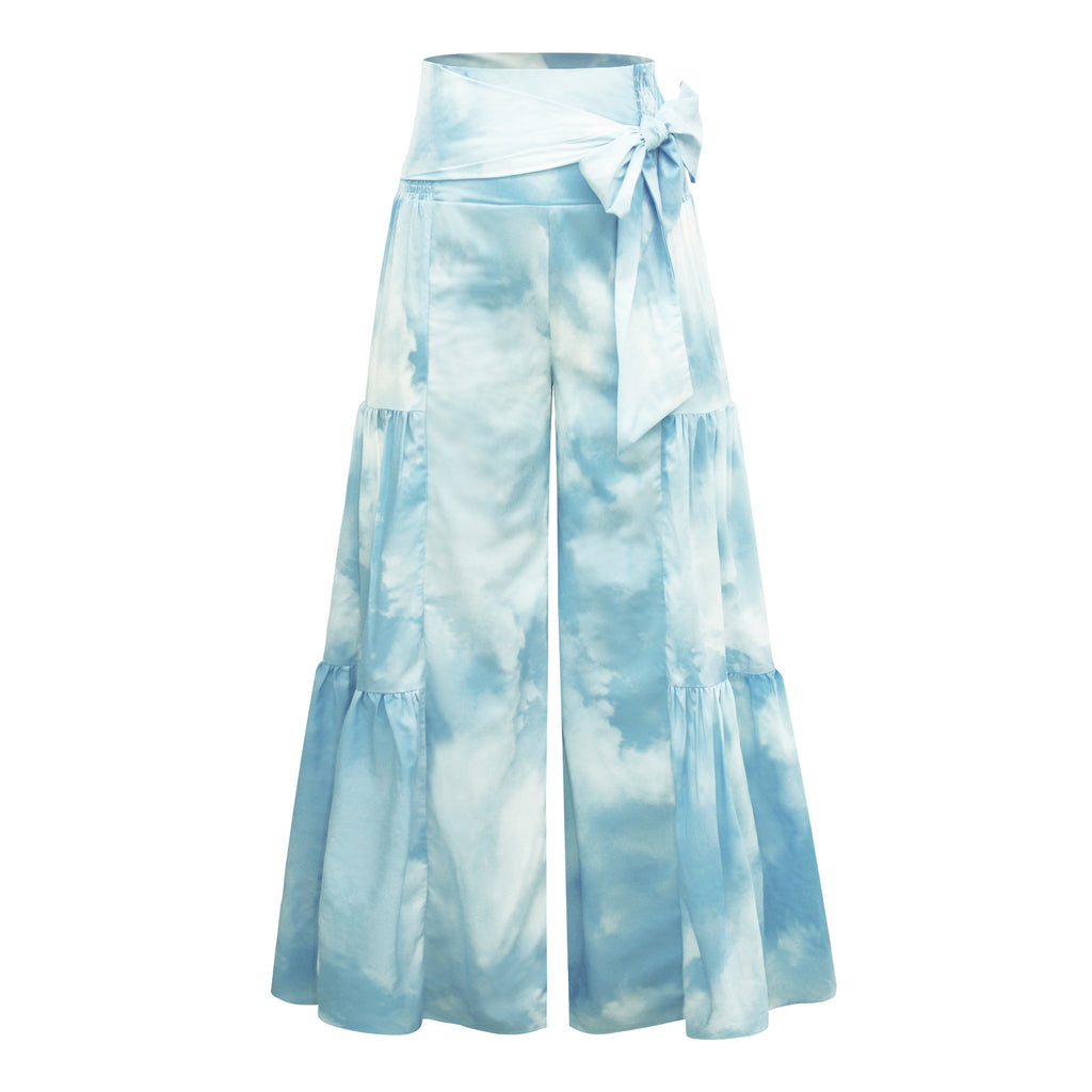 [W-Ropa] Pantalones Casuales Sueltos Pantalones De Pierna Ancha De Playa Pantalones Con Correa