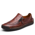 Zapatos de cuero con cremallera y pespuntes a mano slip on para hombres y mujeres - MXbueno