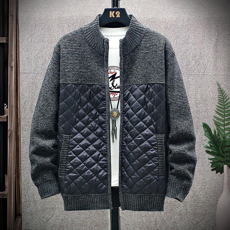Chaqueta de punto de manga larga informal con bolsillo inclinado de algodón de punto con cremallera para hombre - MXbueno