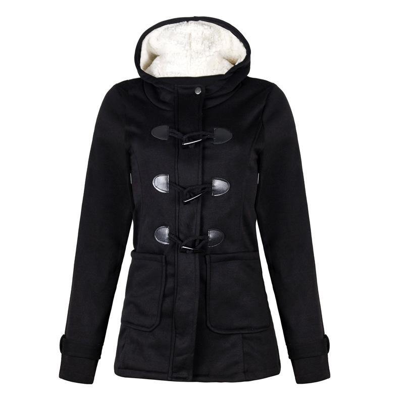 ¡GRAN OFERTA DE SÓLO ESTA SEMANA!Chaqueta de manga larga con capucha de bolsillo con hebilla de cuerno para mujer - MXbueno
