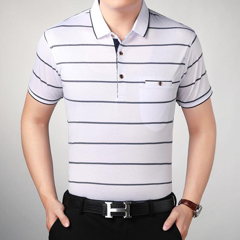 Camiseta de POLO con manga corta para hombre Finas rayas de algodón - MXbueno