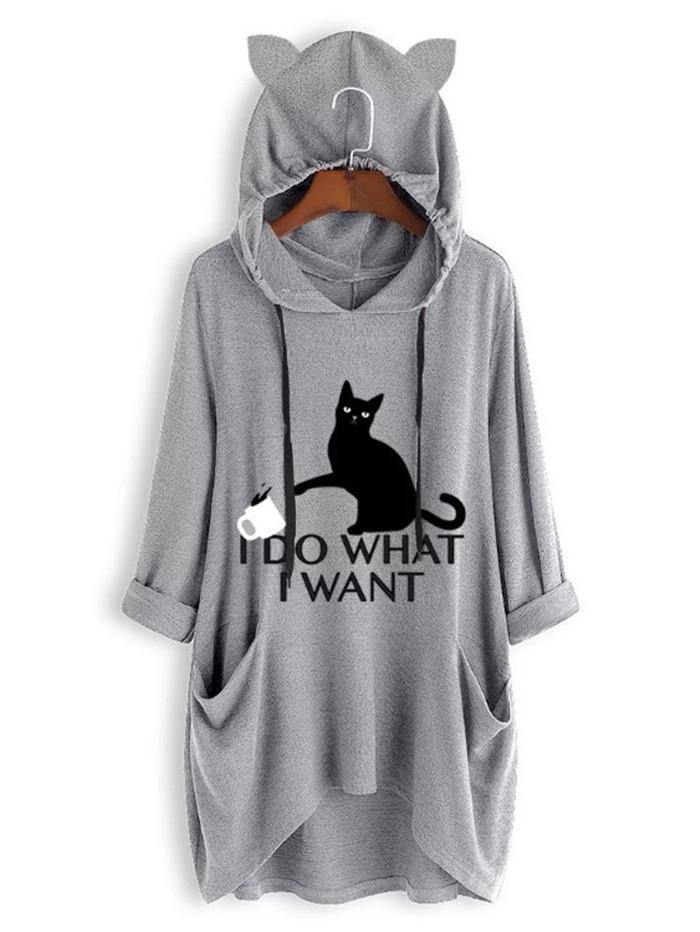 SUDADERA CON CAPUCHA DE GRAN TAMAÑO CON OREJAS DE GATO - MXbueno