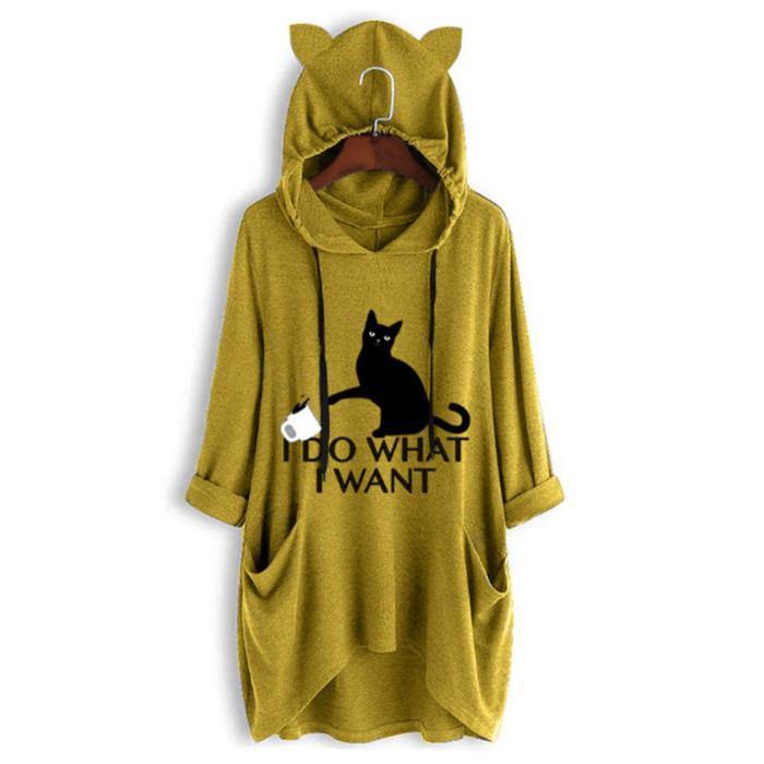SUDADERA CON CAPUCHA DE GRAN TAMAÑO CON OREJAS DE GATO - MXbueno
