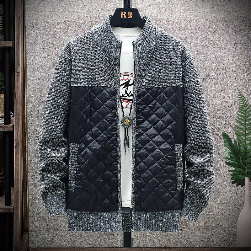 Chaqueta de punto de manga larga informal con bolsillo inclinado de algodón de punto con cremallera para hombre - MXbueno