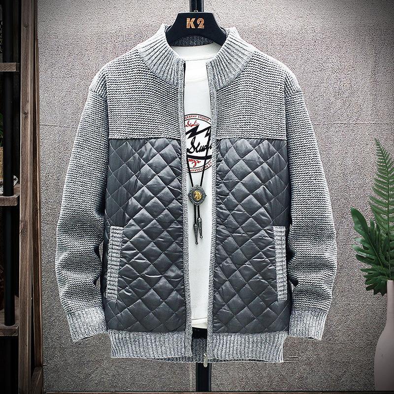Chaqueta de punto de manga larga informal con bolsillo inclinado de algodón de punto con cremallera para hombre - MXbueno