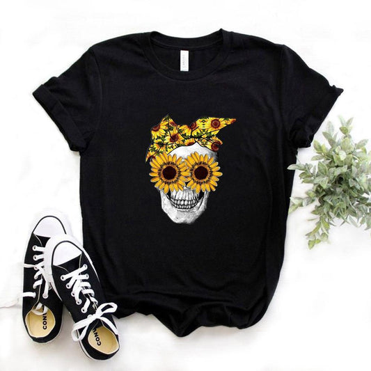 ¡VENTA! Camiseta con estampado de cráneo y girasol