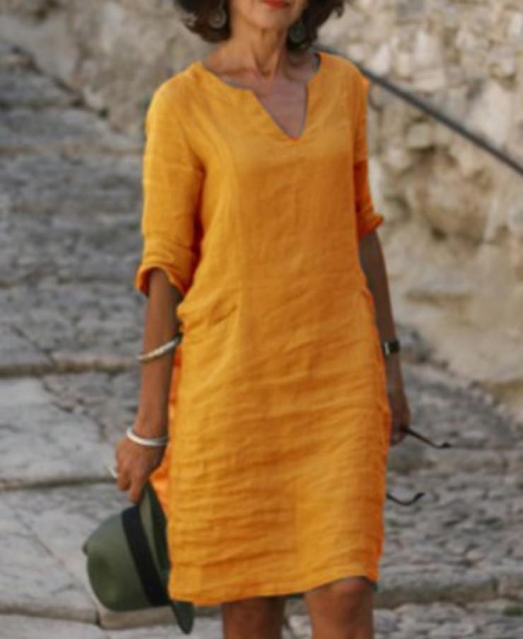 VESTIDO DE CUELLO EN V DE ALGODÓN