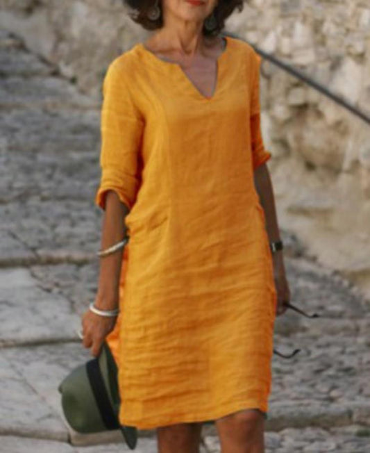 VESTIDO DE CUELLO EN V DE ALGODÓN