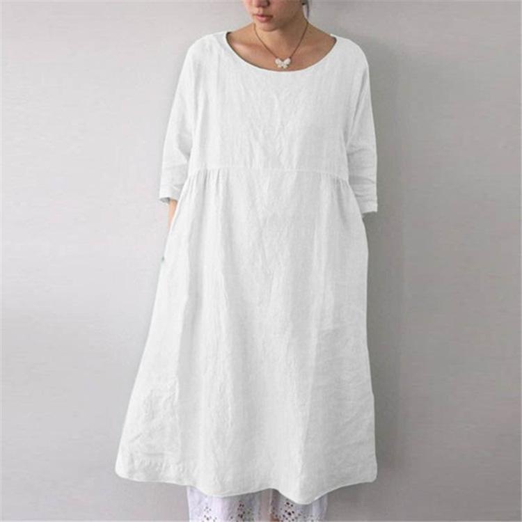 Vestido liso de lino suelto