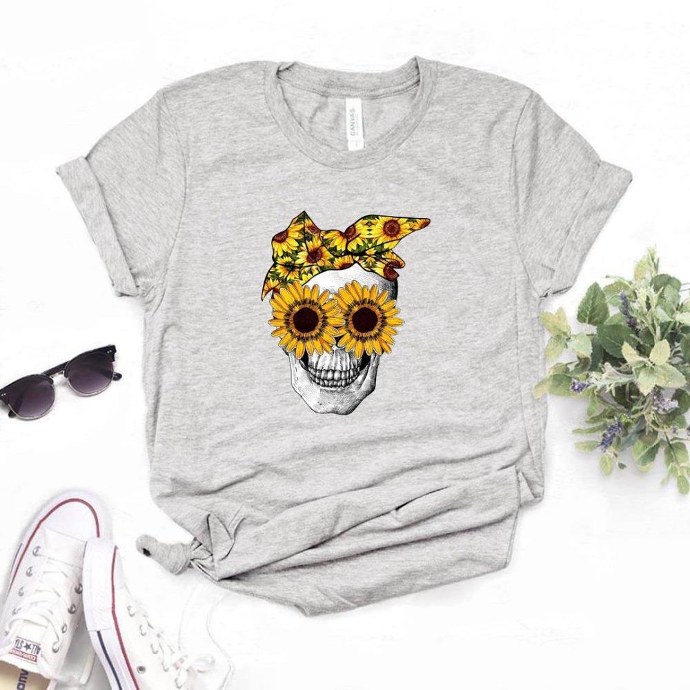 ¡VENTA! Camiseta con estampado de cráneo y girasol
