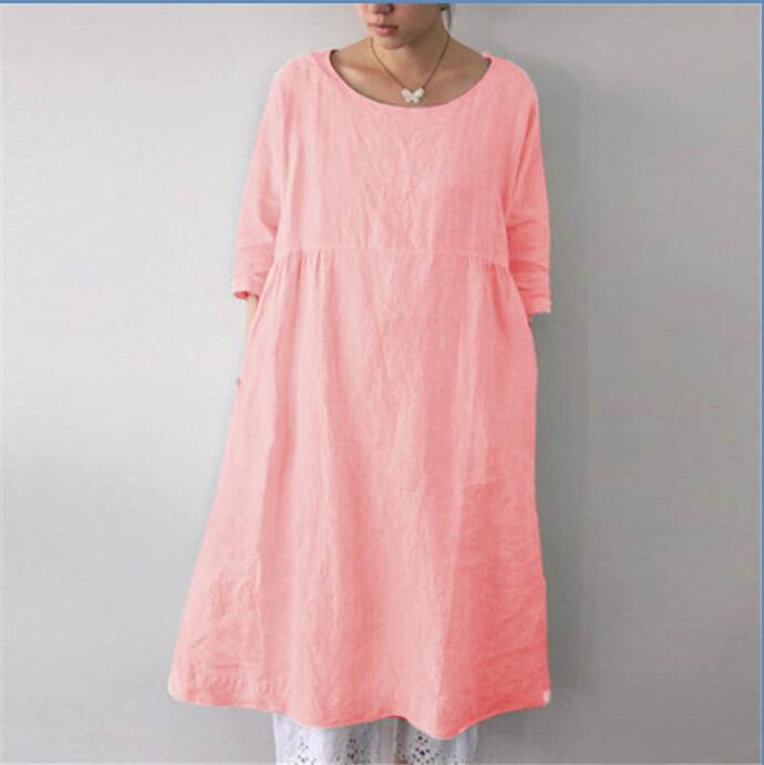 Vestido liso de lino suelto