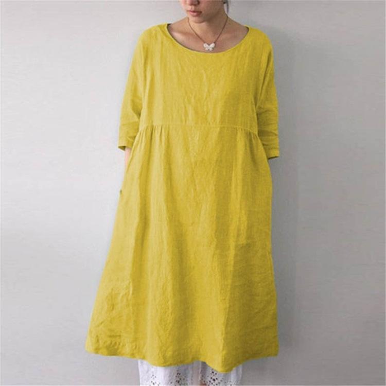 Vestido liso de lino suelto