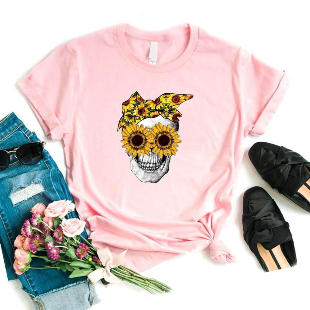 ¡VENTA! Camiseta con estampado de cráneo y girasol
