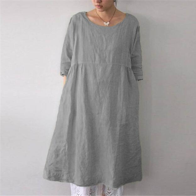 Vestido liso de lino suelto