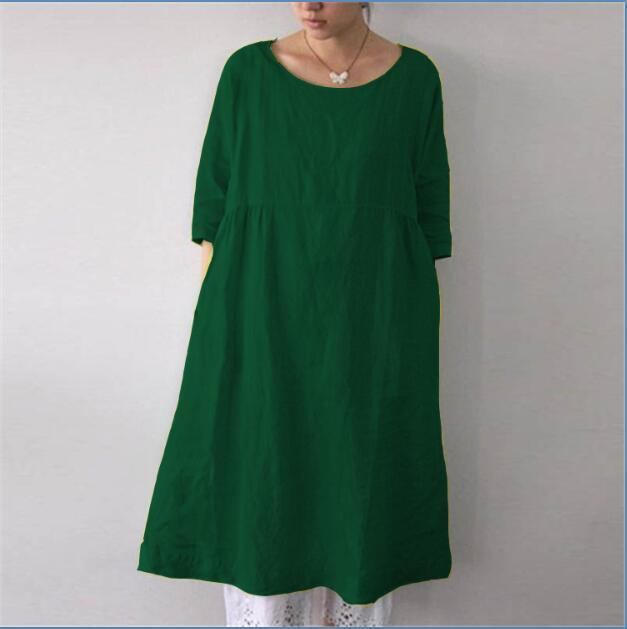 Vestido liso de lino suelto