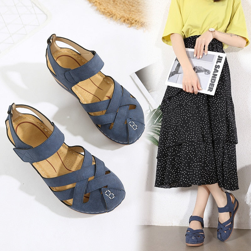 [W-Zapato] Sandalias De Cuña Vintage Para Mujer, Verano 2022, Informales Con Hebilla