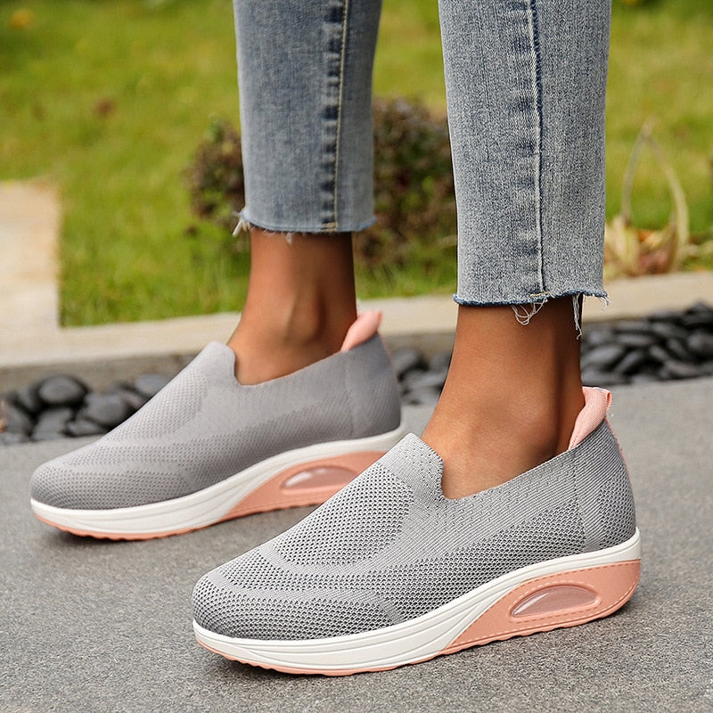 [W-Zapato] Zapatos Planos De Suela Gruesa Para Mujer Zapatillas Informales De Malla Para Caminar, Mocasines Sin Cordones