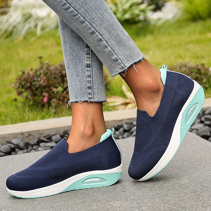 [W-Zapato] Zapatos Planos De Suela Gruesa Para Mujer Zapatillas Informales De Malla Para Caminar, Mocasines Sin Cordones