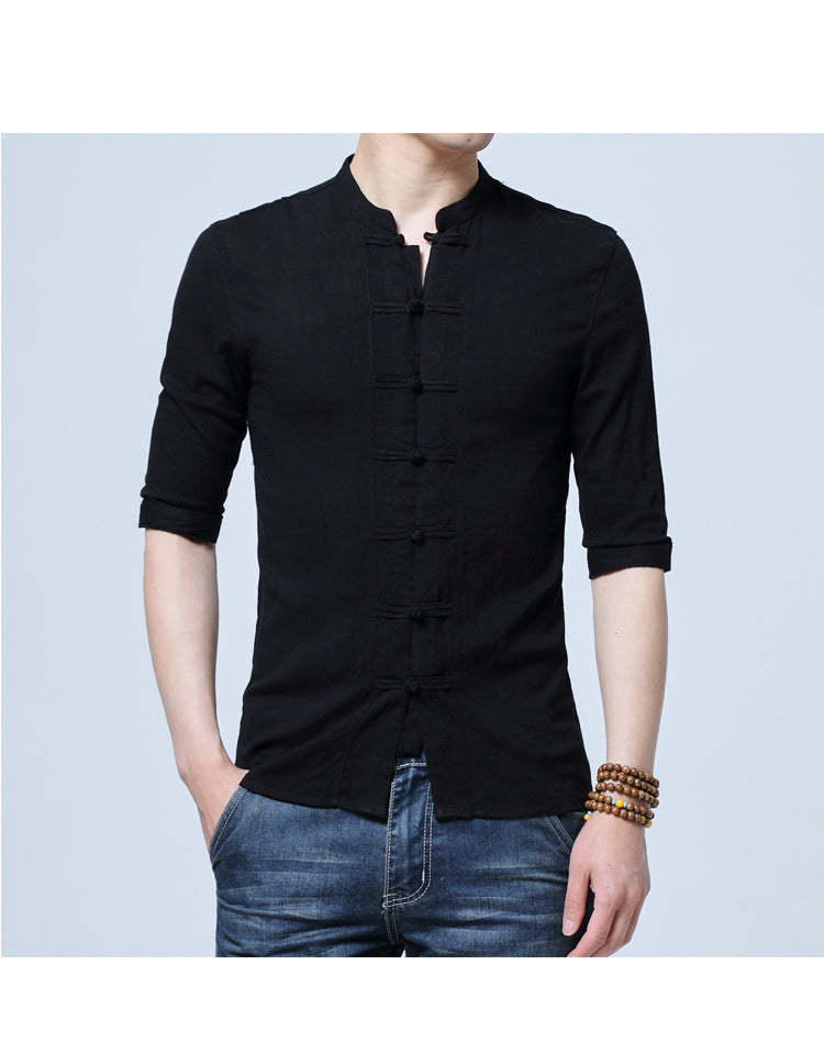 Camisa Fidenzio de lino con el estilo de tradición japón