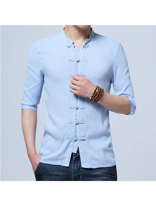 Camisa Fidenzio de lino con el estilo de tradición japón