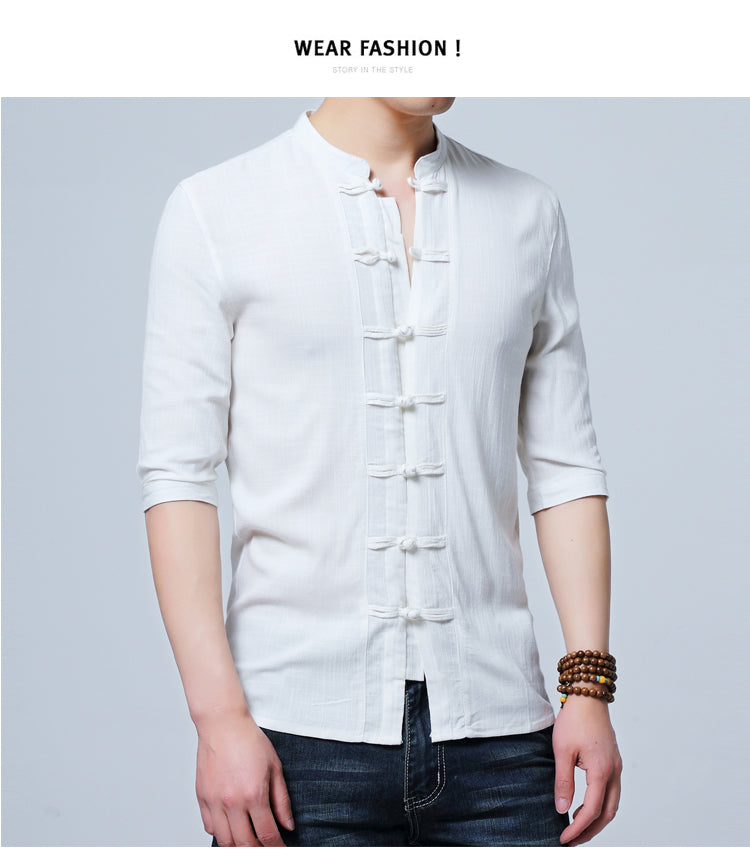 Camisa Fidenzio de lino con el estilo de tradición japón