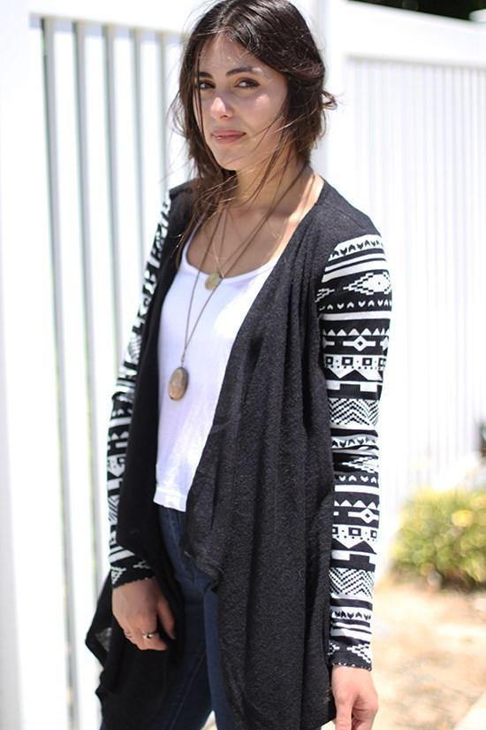 Chaqueta tipo cárdigan de punto de manga larga con paneles - MXbueno